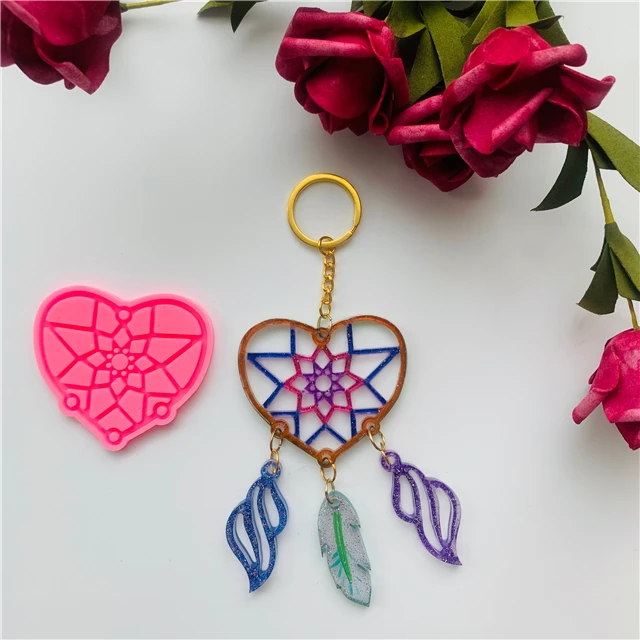 

J165 Free Sample DIY Shiny Resin Love Heart Pendant Mould Moon Star Silicone Keychain Molds