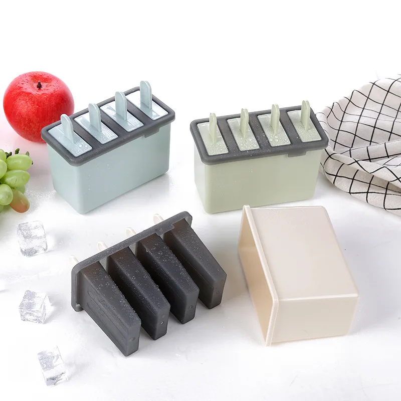 

Summer Household Plastic Ice Cream Popsicle Lattice Tools Ice Cream Mold 4 Cavity popsicle molds, 4 colors