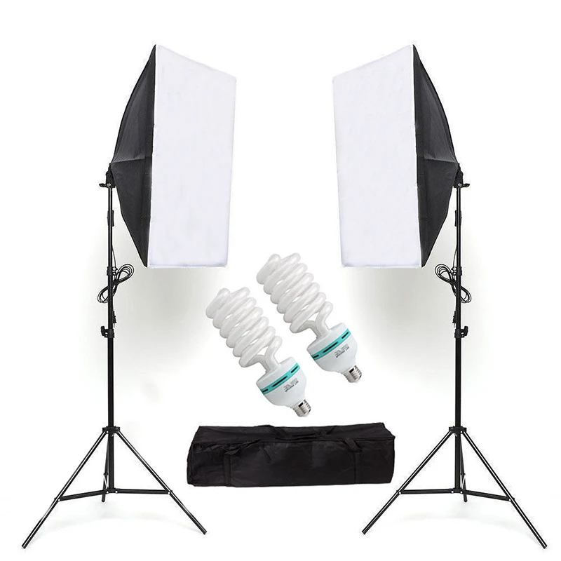 

Softbox Lighting Kit 50x70cm Photography Continuous light box Softbox With 2PCS 85W E27 Socket Lighting Bulbs for Photo Studio, Balck