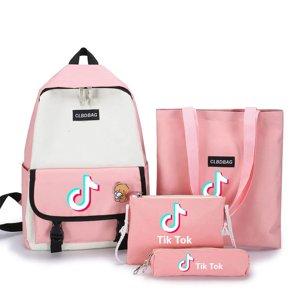 

2021 New Designer 4 Pcs Set Kids Backpack Custom Tik Tok School Book Bag Fashion Canvas Girls Shoulder Bags Handbag Wholesale
