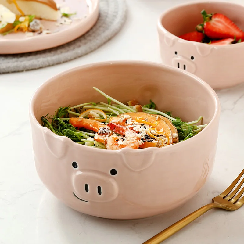 

Piggy Cute Cartoon Children Porcelain Serving Bowls Restaurant Dinnerware Sets Ceramic Salad Bowl