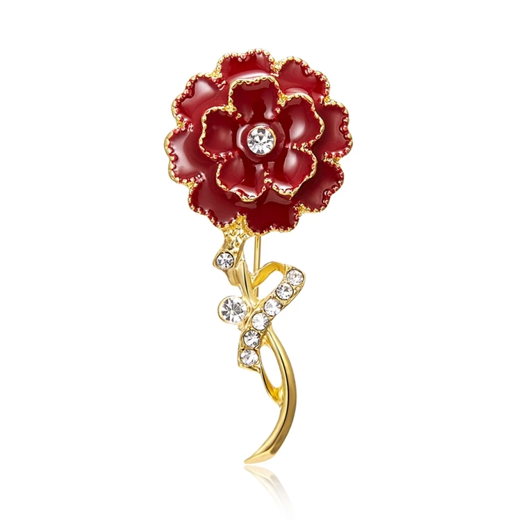 

Fashion Bridal Wedding Collar Pins Red Enamel Carnation Flower Brooches Gift Pin For Women, As picture