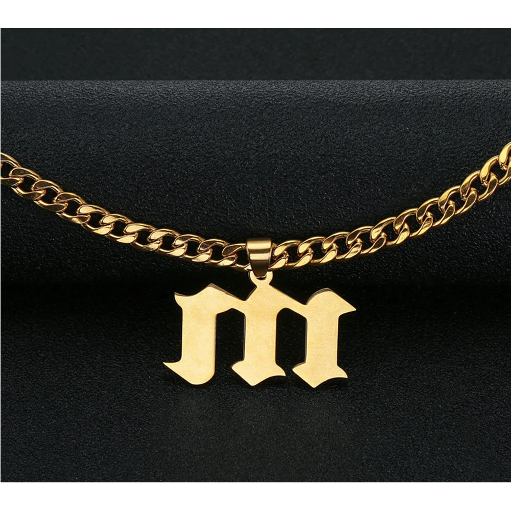 

Custom old English name hip hop chain necklace ladies hip hop factory stainless steel