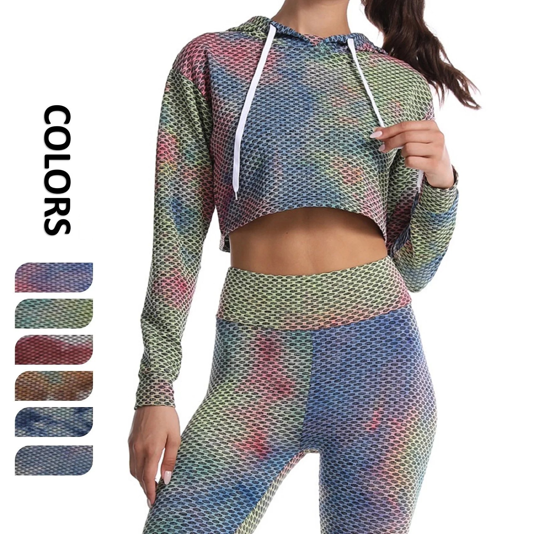 

BBBF8000 Plue Size Tie-dye loose yoga clothes running hoodie long-sleeved sweater