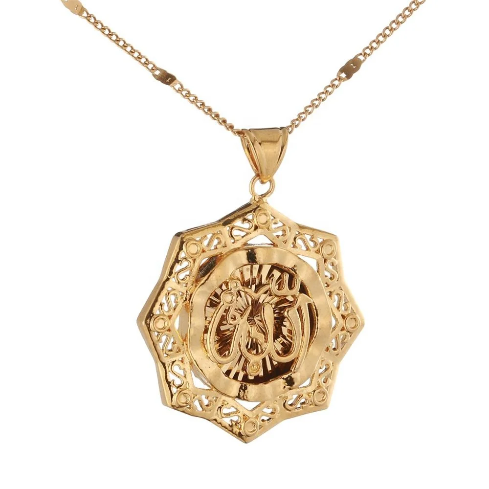 

24K Gold Color Islam Allah Pendant Chain for Men Jewelry Arabic Necklace Classic Muslim Gift