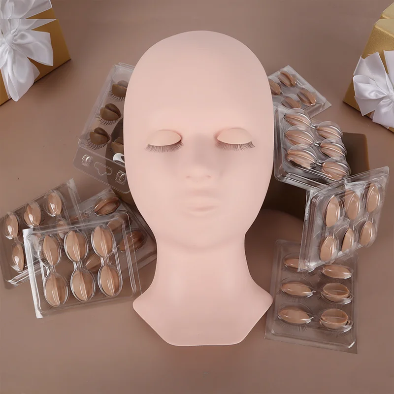 

Eyelash Extension Training Silicone Mannequin Model Head With Removable Replacement Eyelids Grafted Lashes Training Tools