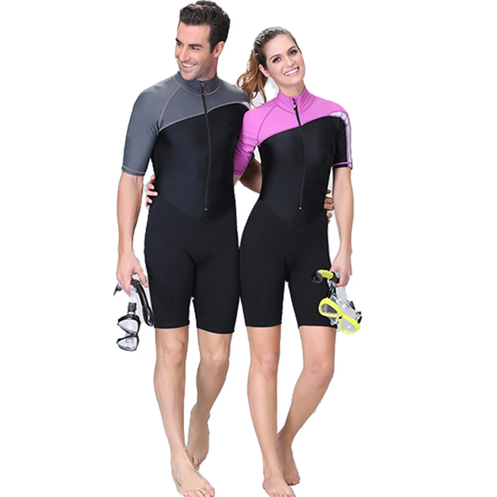 

FunFishing New Arrival Adults 1.5mm Neoprene Short Sleeve Scuba Diving Wetsuit, Blue gray pink rose red
