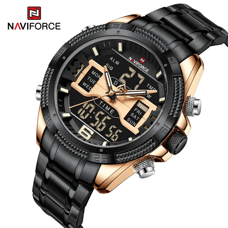 

montre Naviforce homme 9201 Luxury Brand Men's Wrist Watch For Man Steel Strap Quartz Clock Male Military Digital Sport Watches