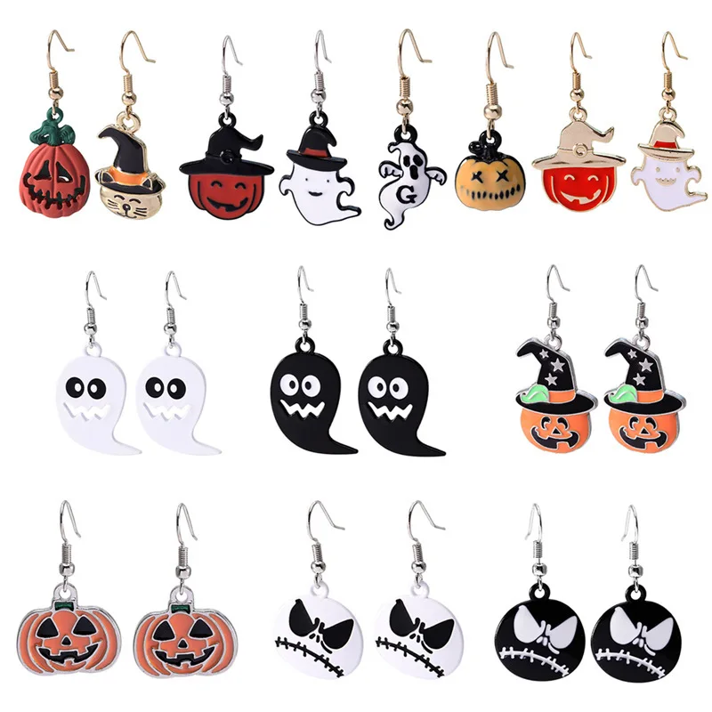 

2021 Fashion Pumpkin Earrings Ghost Drop Earrings Jewelry Halloween Earrings for Women Girls, Picture shows