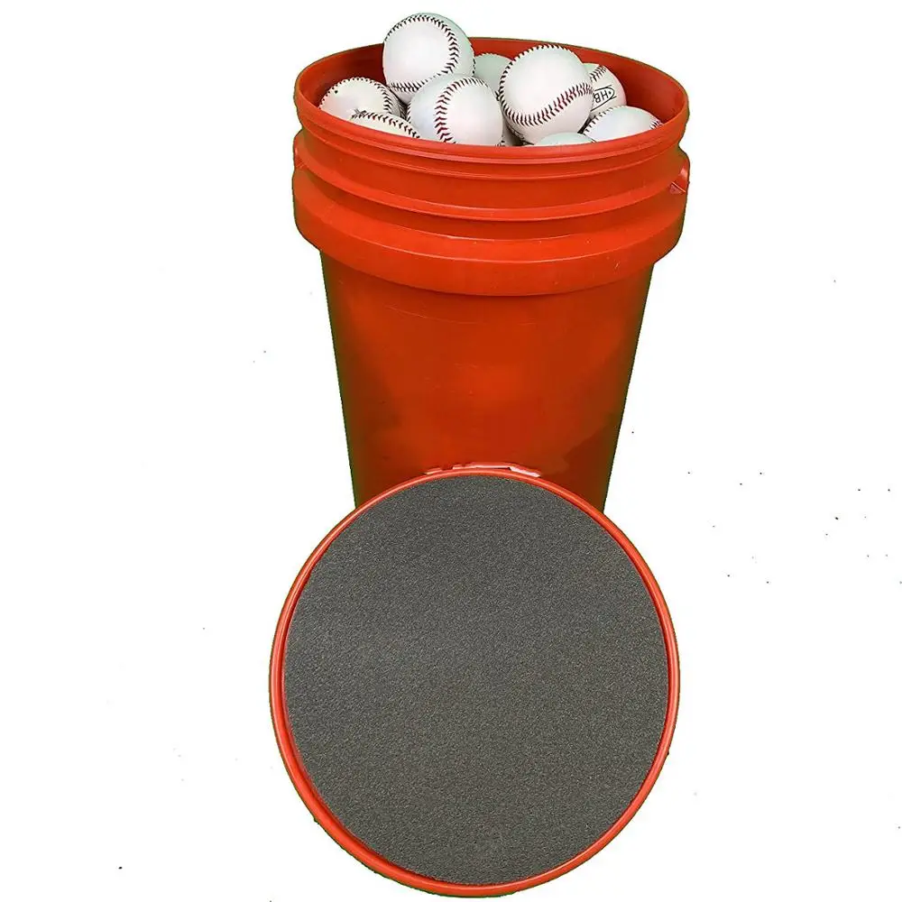 

5 gallons 6 gallons plastic baseball bucket with padded seat with baseball balls, Black, white, orange, grey, etc