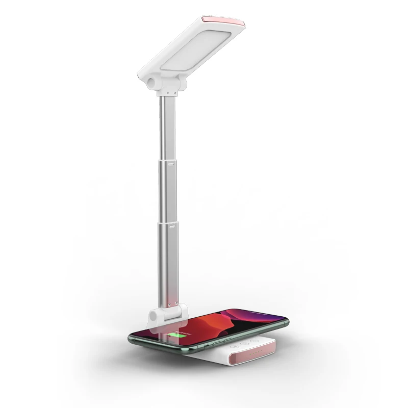 

New Product Desk Lamp Wireless Charger 15W Fast Charging 5W LED Lamp Light foldable wireless Mobile Cell Phone Charger LED Lamp, Black silver