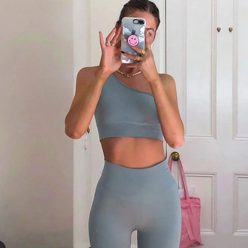 

2021 Custom Logo Womens Breathable High Elasticity Running Crop Top Yoga Fitness Pants Sets