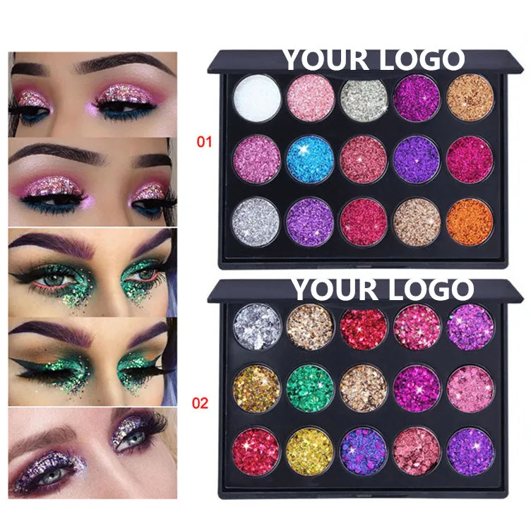 

15 pressed masonry glitter high pigment eye shadow stamp pallets vendors private label eyeshadow palette