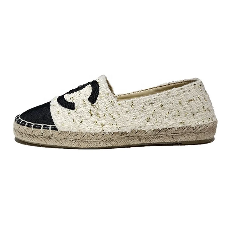 

2021 new channel slippers fisherman canvas leather latticed casual pregnant women shoes loafers flat shoes, As picture