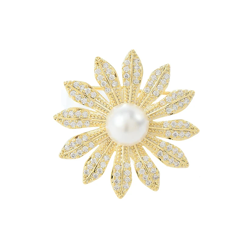 XZ60126 2023 New micro-inset zircon gold little Daisy brooch Creative pearl corsage