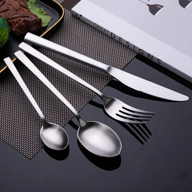 

MOQ 1 Set Stainless Steel Gold Cutlery Set Flatware Matte Polish Spoon Fork And Knife, Silver/rose gold/gold/black