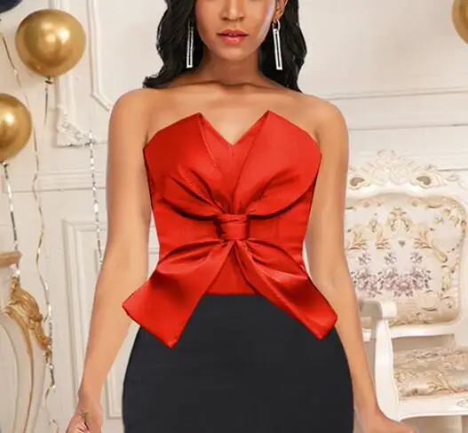 

New Summer Sexy Kawaii Off Shoulder Bowtie Backless Zipper Women Blusas