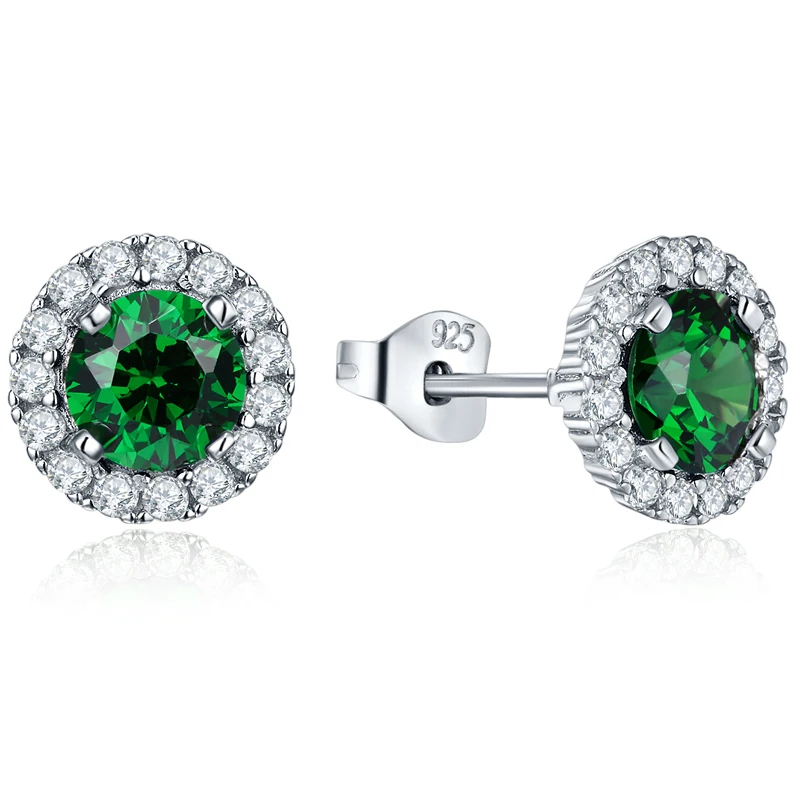 

Trendy Dainty Fashion Rhodium Plated Jewelry Gift White Green Cubic Zirconia Women's Luxury CZ 925 Sterling Silver Stud Earrings