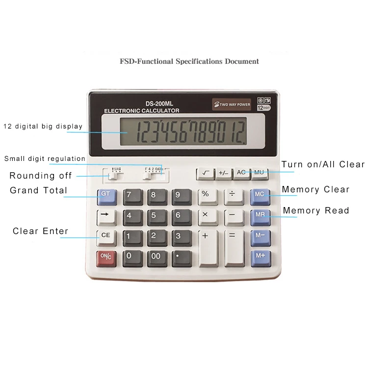 Wholesales 12 digits two way power calculator Electronic solar cell calculator desk office big display calculator