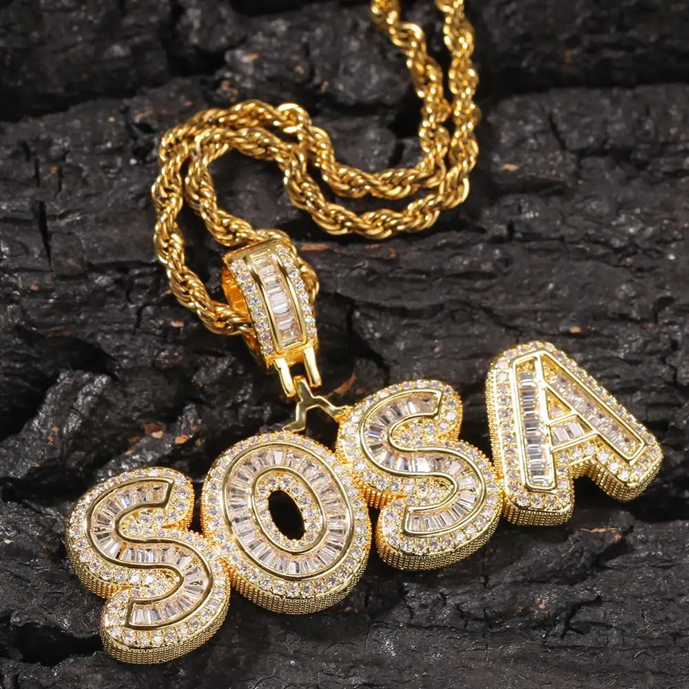 
HIP HOP Small CZ Baguette Letter Pendant Custom Name Necklace Women Rapper Connected Letter Pendant Jewelry 