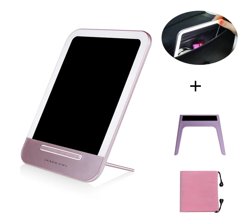 

800mAh Portable LED Lighted Mirror Hollywood Vanity Compact Makeup Mirror USB Charging Touch Sensor Ipad Mirror, Purple/sliver