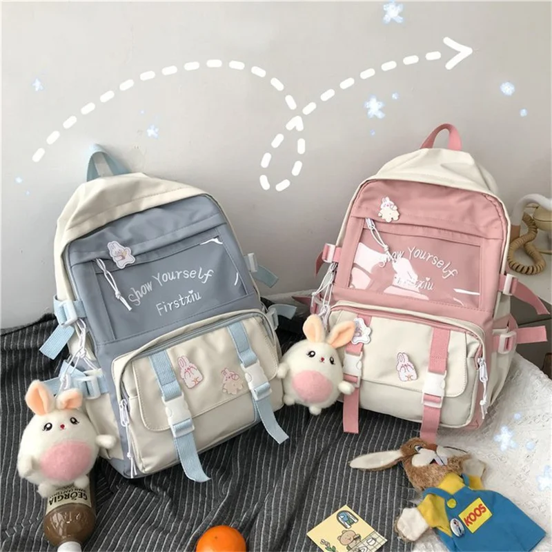 

Kawaii Transparent Pocket Waterproof School Bags for Girls Teenage Girls Bag Cute Schoolbag Large Backpacks for Traveling, 5 colors