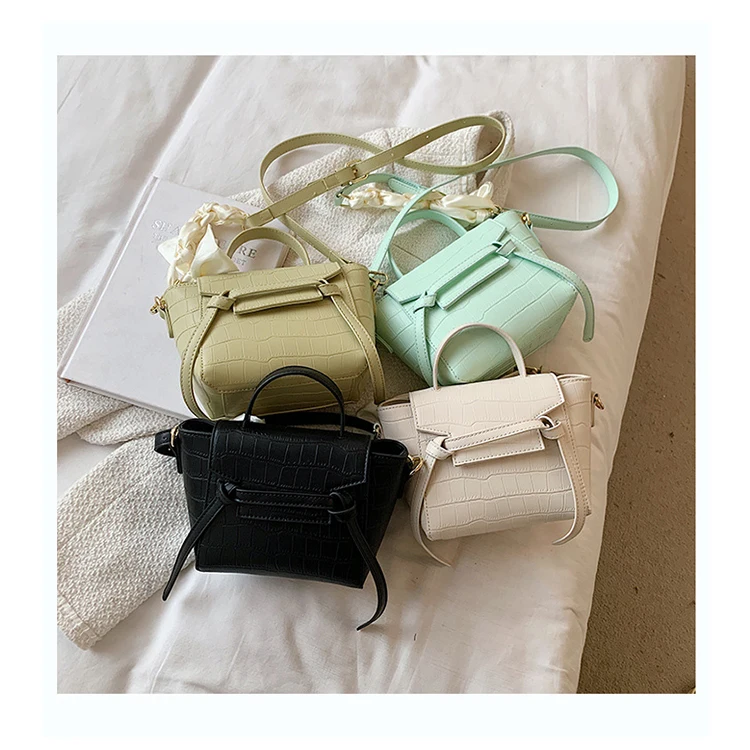 

Simple Casual Solid Color Women Hand Bags Trendy Crocodile Pattern Crossbody Bags Chunky Ladies Handbags Ribbon Tote Bolsas