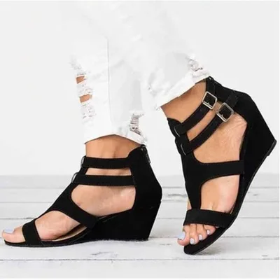 

Summer good quality new arrival women leopard sexy double buckle hollow leopard print shoes women's shoes wedge sandals