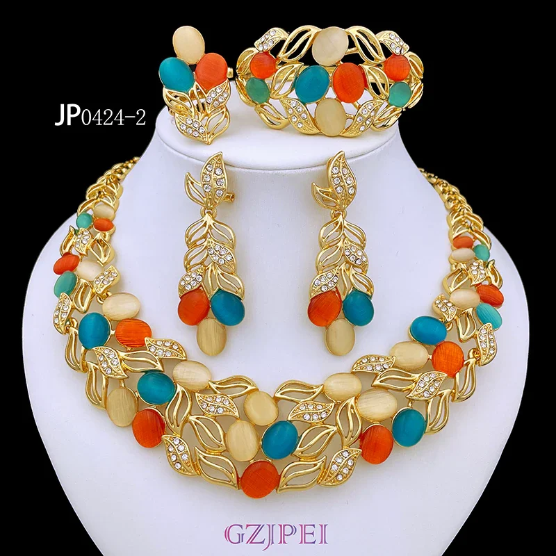 

Opal Jewelry Sets For Women Necklace Set Cat Eye stone Earrings Charm Bracelet Bridal Wedding Jewelry