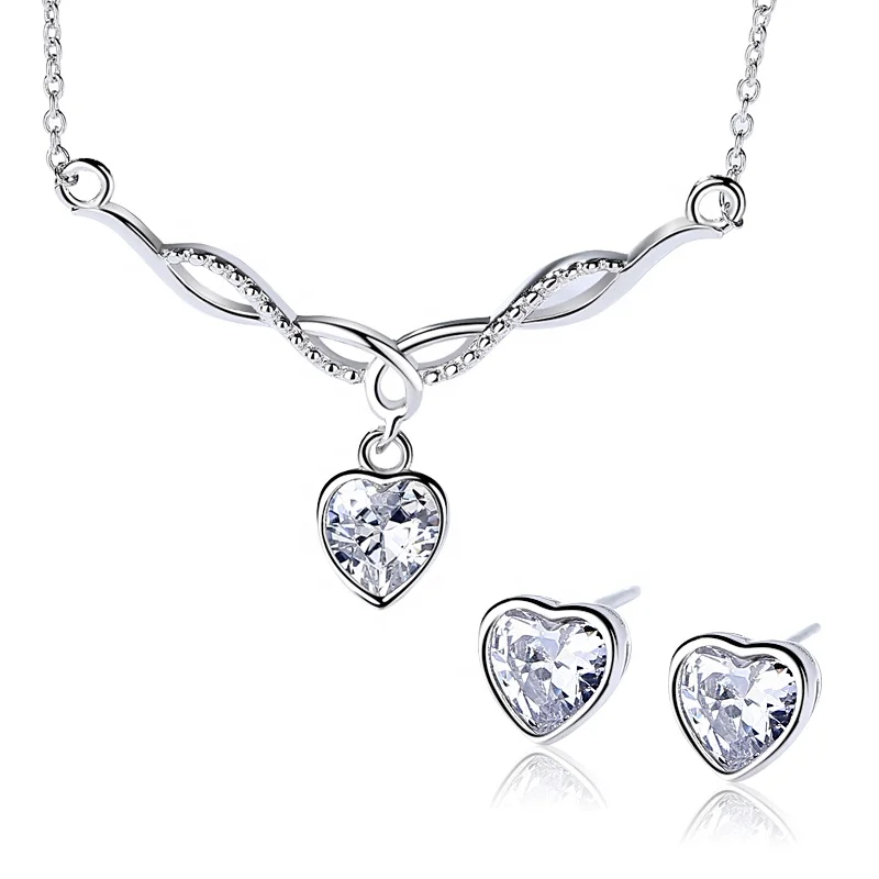 

China wholesale 925 silver heart shape zircon stone jewelry set heart for women