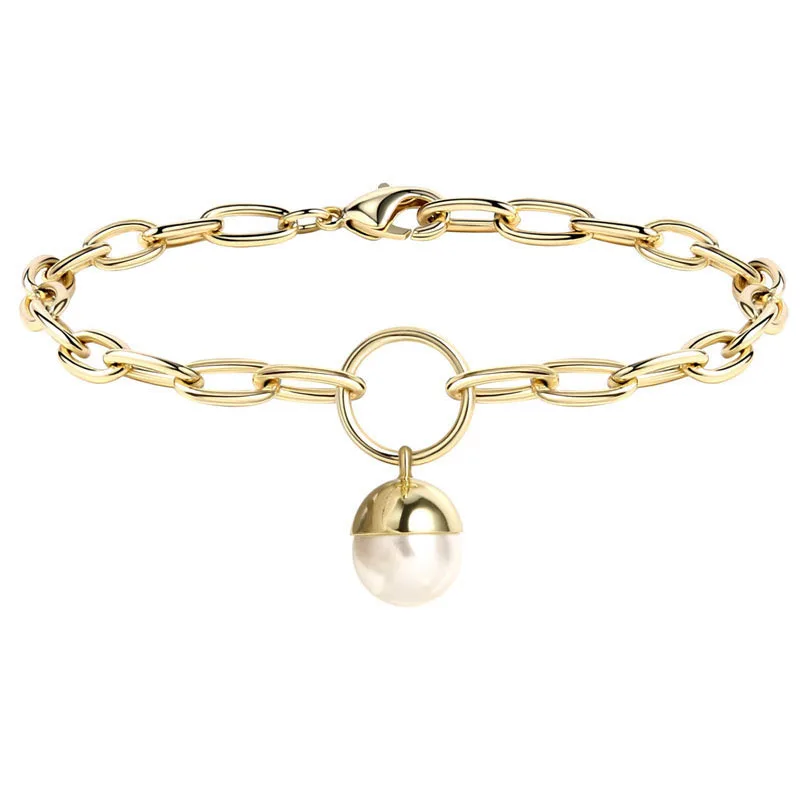 

Amazon cross border popular copper material imitation pearl bracelet 14k women jewelry bracelets charm bracelet, Gold color