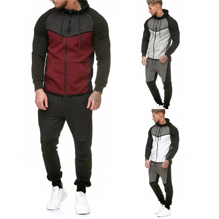 

Wholesale Custom Plain Gym Tracksuit 100% Polyester Splice Color Mens Tracksuit, Customized colors