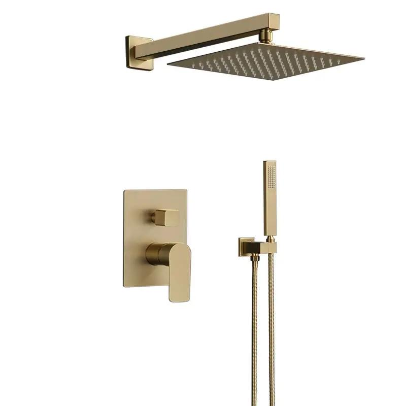 Antique Brushed Gold Brass Luxury Inwall Rain Bathroom Shower Combo
