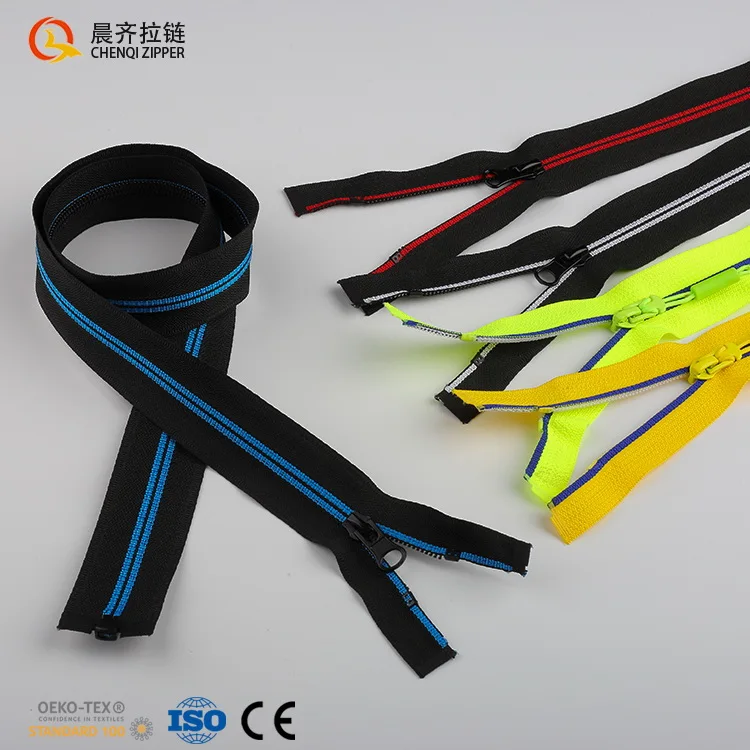 

zipper manufacturer 5# nylon reverse with colorful trend stripes polyester zipper for sportswear