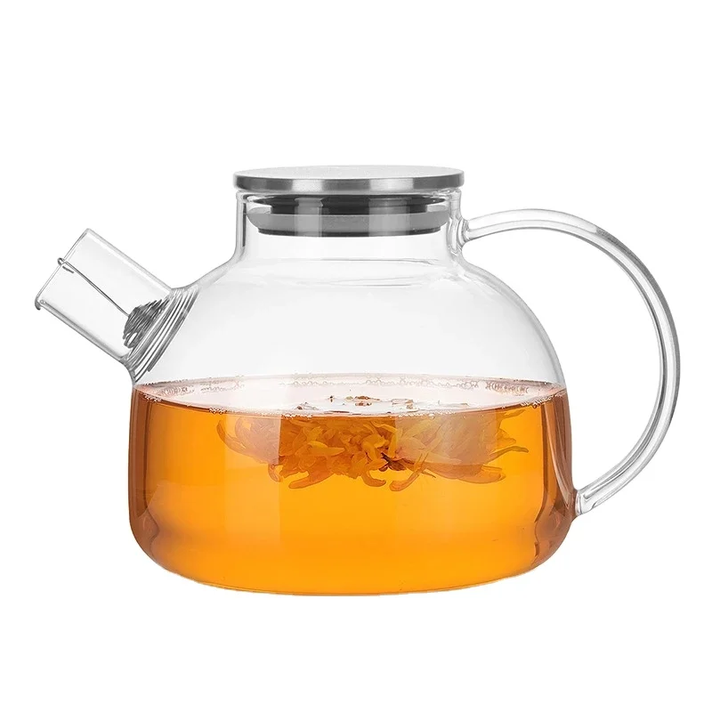 

500-1800ml Wholesale Heat Resistant Borosilicate Glass Tea Pot With Stainless Steel/bamboo Lid Teapot Set Clear Juice Container, Transparent