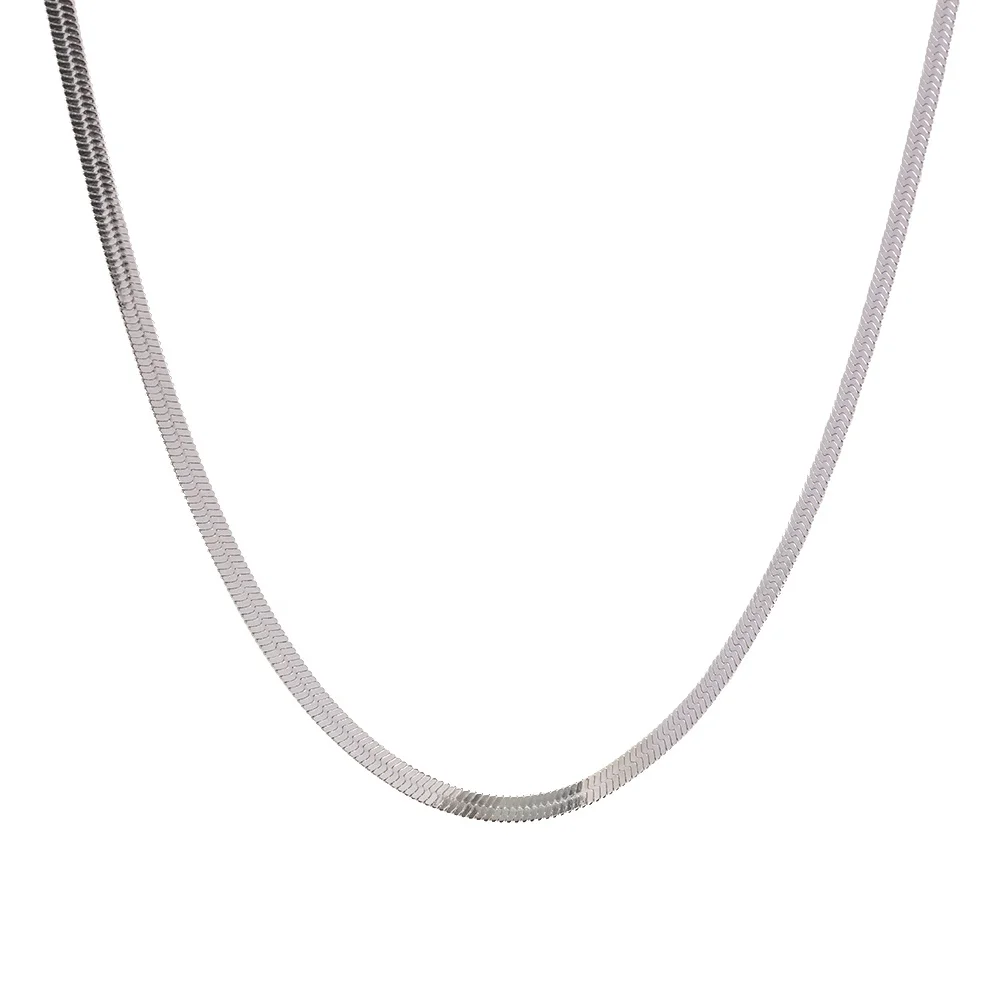 

Retro Waterproof Minimalist 4mm Dainty Blade Snake Chain Silver Plated Stainless Steel Chain Necklace