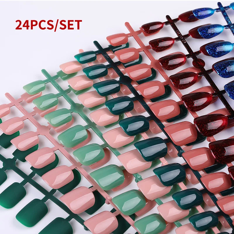 

24pcs Reusable False Nail Artificial Full Cover for Decorated Stiletto with Design Press On Nails Art fales Extension Tips, Blue, white, black, gray, wine