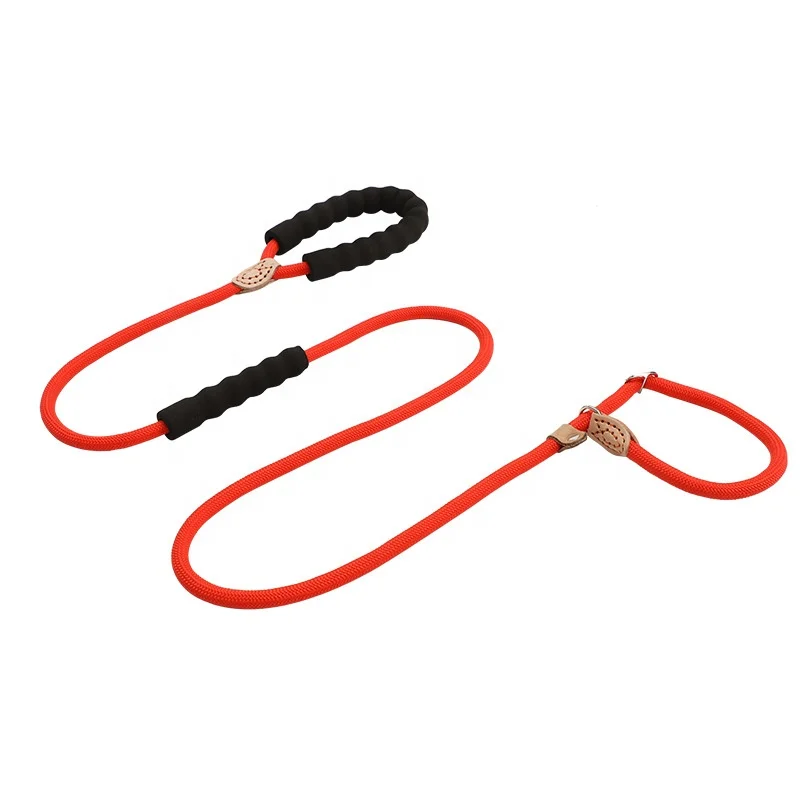 

High Quality 1.8m Reflective Anti-Wear Handle Dog Training Nylon P Rope Dog Collar and Leash Set Dog Nylon Leash