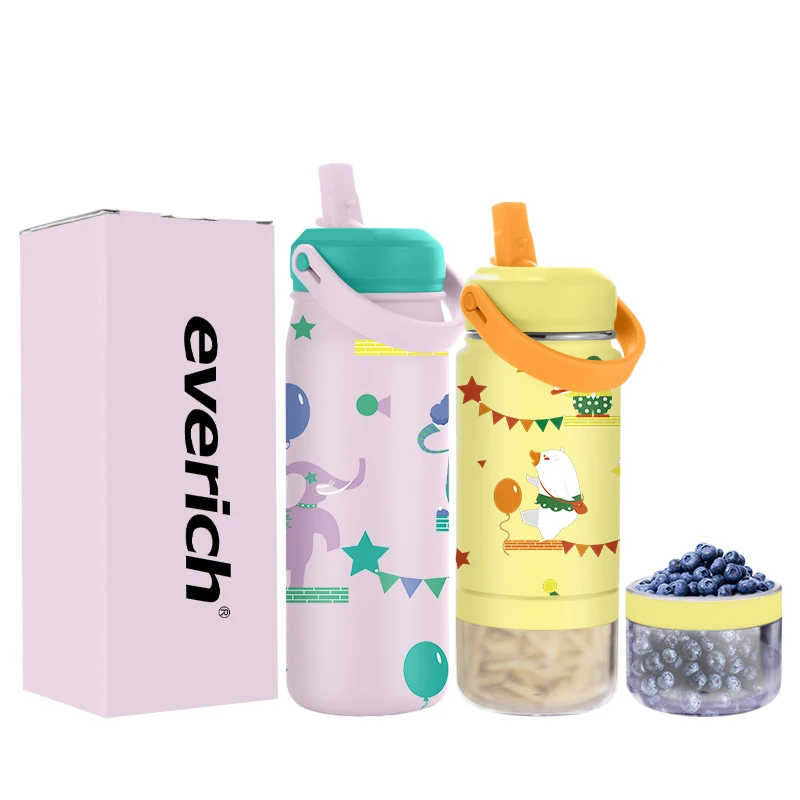 

Everich ODM 14oz Carton Dinosaur Custom Vacuum Stainless Steel Water Bottle with food container For Kids