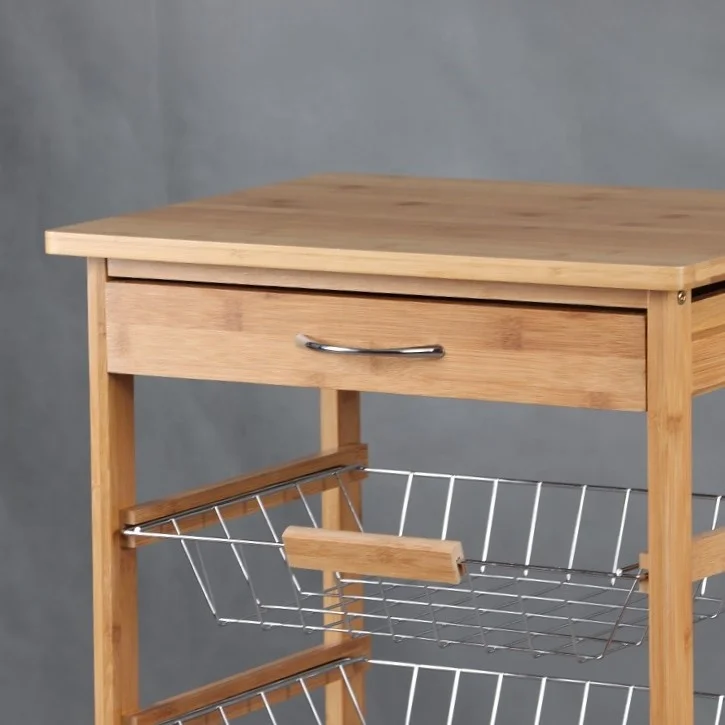 
Promotional home serving bamboo kitchen island trolley with wine rack and wheels 