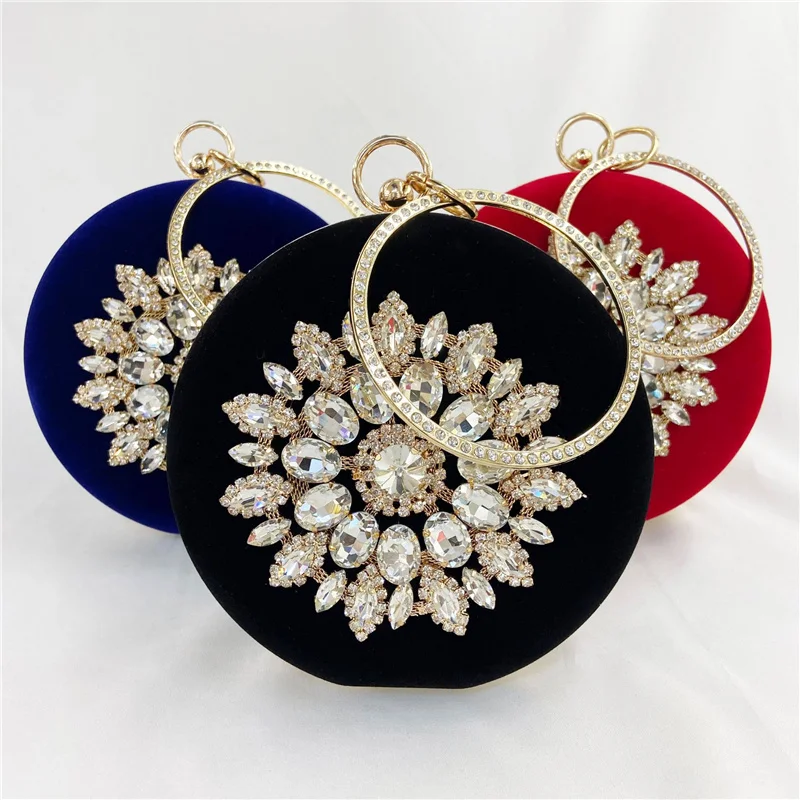 

2021 Fashion casual circle dinner bag hot sales Diamond Portable bridal party clutch, Customized