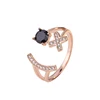 925 sterling silver rose gold plate black and white stone lovely smile adjustable ring for women