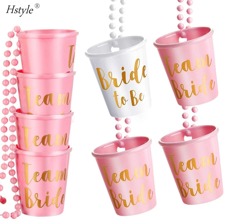 

Team Bride and Bride to Be Plastic Beaded Bridal Shot Glass Necklace with Gold Foil for Bachelorette Party Necklace SPT002