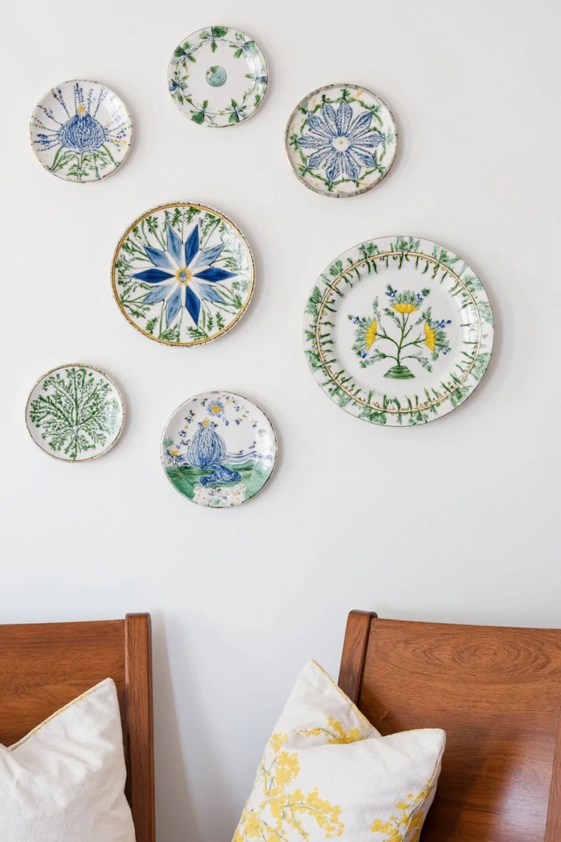 Decorative plate rack on a modern kitchen wall