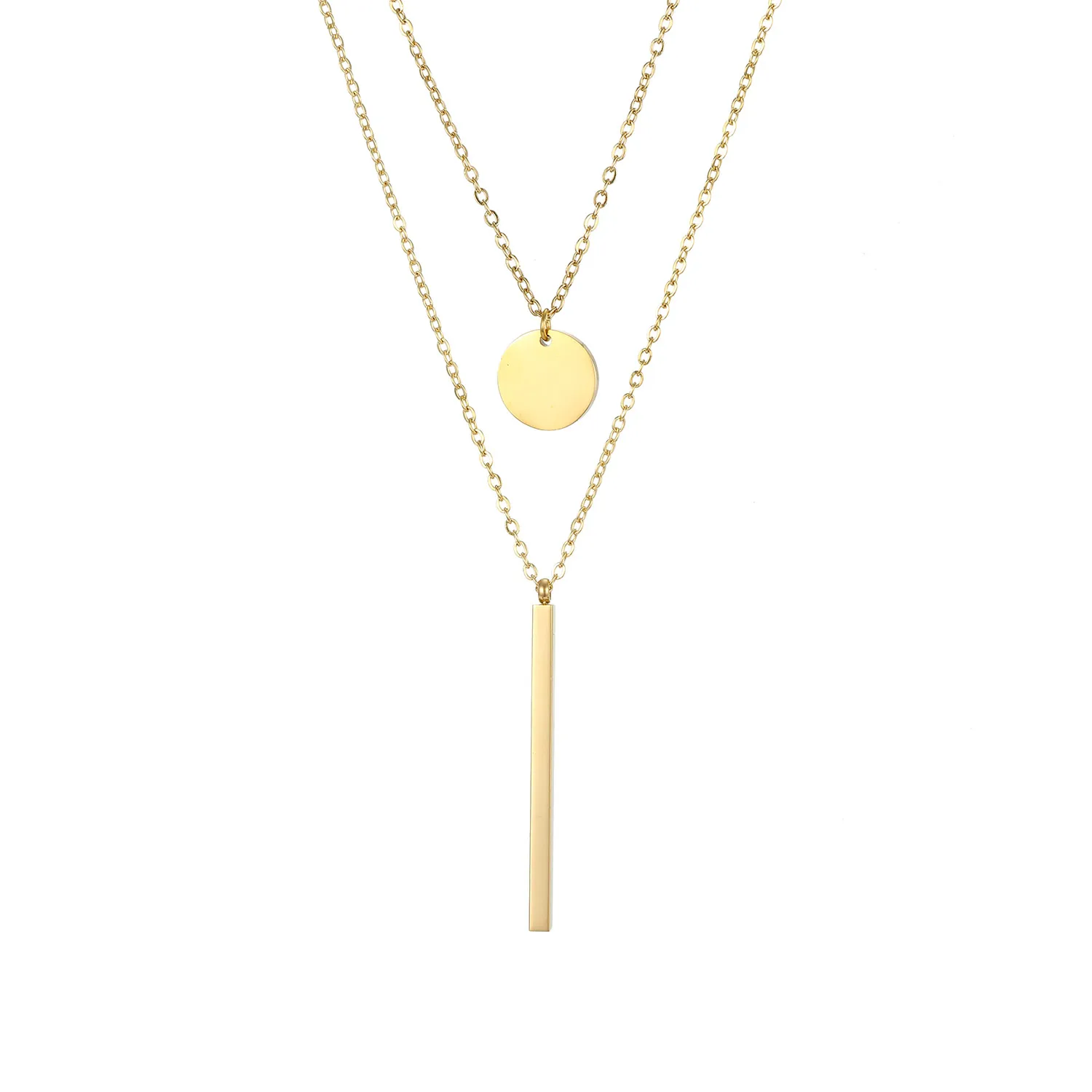 

Chihang 14k Gold PlatedRound Disc Pendant Necklace Custom Logo Name Choker Double Layer Necklace Pendant Stainless Steel Jewelry, Gold/silver/rose gold