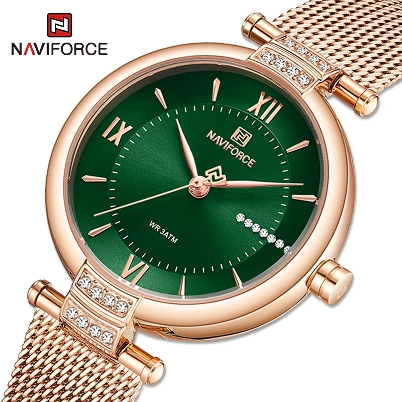 

New NAVIFORCE 5019 Luxury Diamond Watches For Women Fashion Green Lady Watch Quartz Waterproof Steel Bracelet Montre Femme, 4-colors