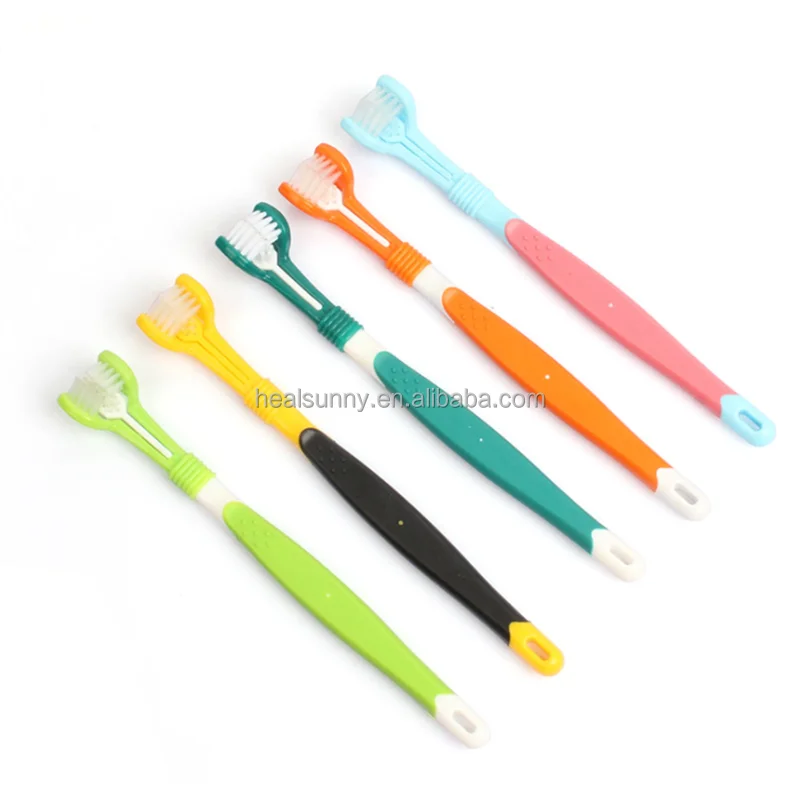 

Hot sale factory direct 3 heads sided multi-angle head pet dog toothbrush, White/orange/purple/green/blue