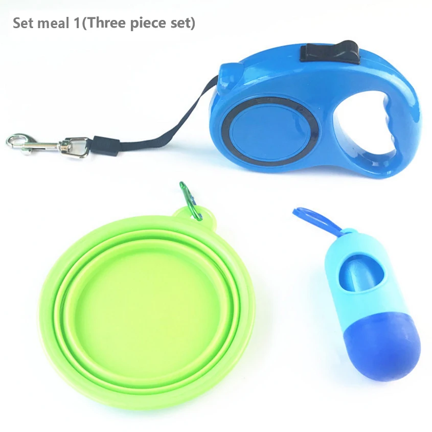 

Multifunctional And Durable Cheap Pet Supplies Traction Rope Garbage Bag Folding Bowl Set Dog Traction Set, As picture