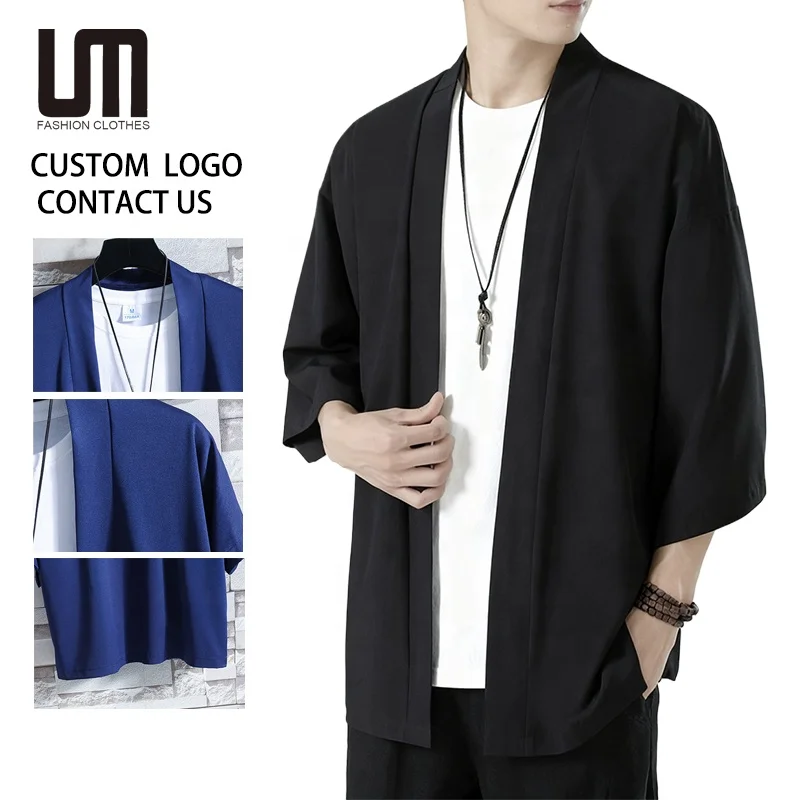 Custom Your Brand Logo Summer Men Clothing Casual Japanese Kimono Streetwear Cardigan Shirt
