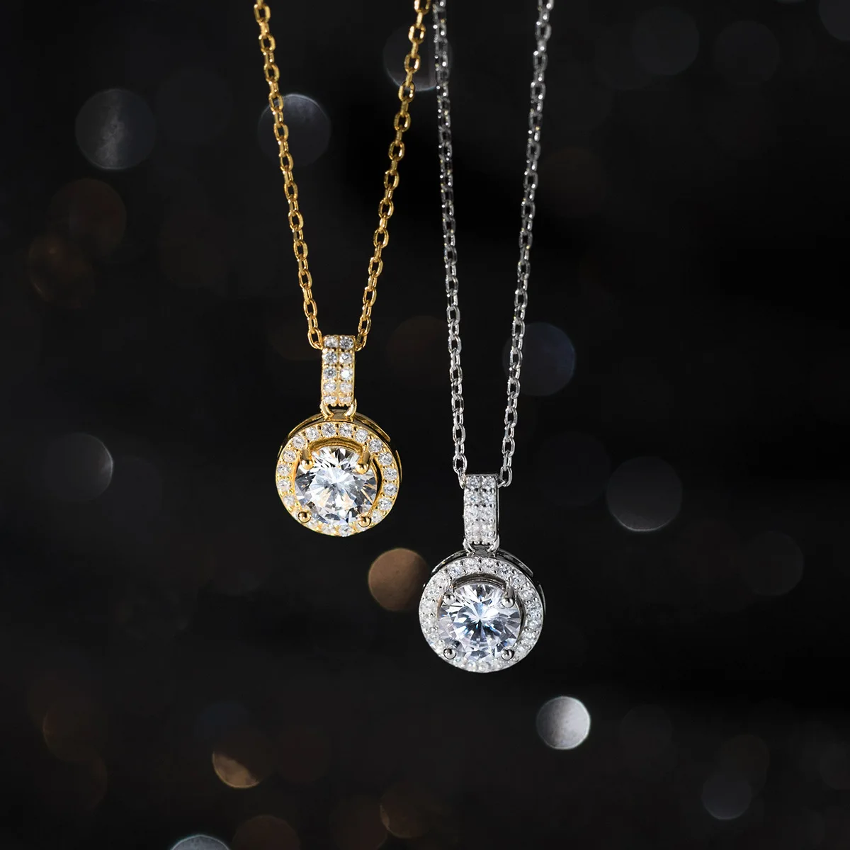 Fashion Pendant Necklaces 925 Sterling Silver Round Circle Diamond Jewelry Necklace Full Zircon Gold Plated Necklace for Women